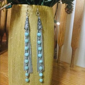 Long Chain and Plastic Bead Earrings